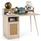 48 Inch Computer Desk With Hutch And Pe Rattan Cabinet Shelves
